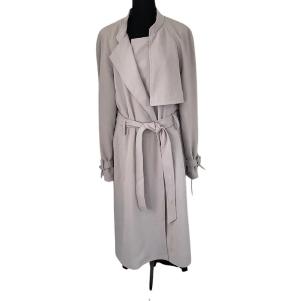 RACHEL ROY Luxe Crepe Trench Long Coat Gray Mist XL NWT